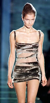 Images Dated 18th July 1998: Model wearing a sparkling seal skin dress as part of Donatella Versace'