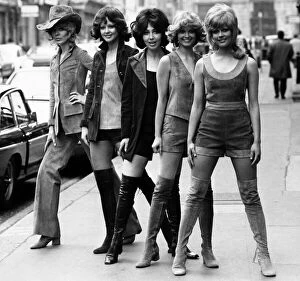 Images Dated 16th April 1971: Models from Finland preview a collection of suede and leatherwear