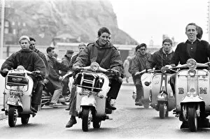 Motors Gallery: Mods gather in Hastings on their scooters, August 1964