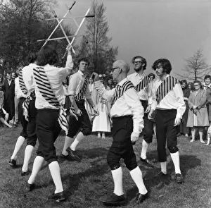 Morris dancer performing on the Spring Equinox. 22nd March 1972 Morris dancer performing on the Spring Equinox. 22nd March 1972