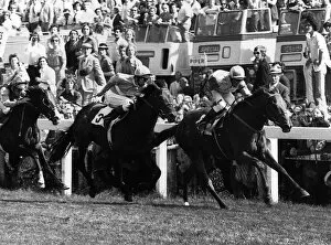 Images Dated 6th June 1973: Morston with Eddie Hide wins the Derby ahead of Lester Piggott on Cava Doro at Epsom