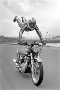 Motorbike stunt: Dave Taylor lives at Barnhurst near Bexley Kent Motorbike stunt: Dave Taylor lives at Barnhurst near Bexley Kent