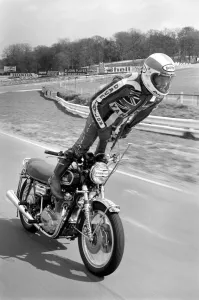 Motorbike stunt: Dave Taylor lives at Barnhurst near Bexley Kent Motorbike stunt: Dave Taylor lives at Barnhurst near Bexley Kent