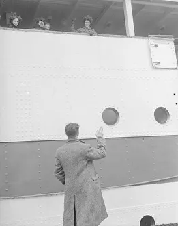 Mr Allen seen here waving off his daughter as the troopship Dunera sails for the far Mr Allen seen here waving off his daughter as the troopship Dunera sails for the far