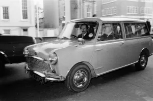 Mr Geoffrey Rippon being driven in his chauffeur driven electric mini Mr Geoffrey Rippon being driven in his chauffeur driven electric mini