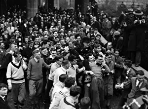 Mr Winston Churchill is carried by students at Bristol University. December 1929 Mr Winston Churchill is carried by students at Bristol University. December 1929