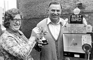Mrs Edna Stott, wife of the Bird show manager, presenting Mr Jack Hall with his trophy Mrs Edna Stott, wife of the Bird show manager, presenting Mr Jack Hall with his trophy