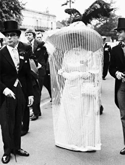 Mrs Gertrude Shilling at Ascot in long satin dress wide brimmed hat with feathers Mrs Gertrude Shilling at Ascot in long satin dress wide brimmed hat with feathers