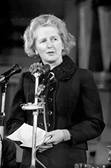 Mrs. Margaret Thatcher addressing the Tradesmen Conference. February 1975 Mrs. Margaret Thatcher addressing the Tradesmen Conference. February 1975