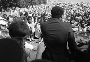 Muhammad Ali addresses crowd of supporters in Dudley, Birmingham. 11th August 1983 Muhammad Ali addresses crowd of supporters in Dudley, Birmingham. 11th August 1983