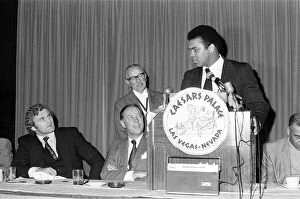 Images Dated 11th December 2012: Muhammad Ali and Joe Bugner at a press conference for their upcoming fight
