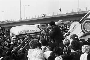 Images Dated 10th August 1983: Muhammad Ali mobbed by 1, 000 fans as he opened the Hockley Sporting Centre named after