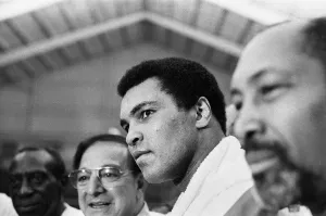 Muhammad Ali at a pre fight press conference for his upcoming fight with Larry Holmes Muhammad Ali at a pre fight press conference for his upcoming fight with Larry Holmes