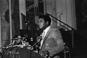 Muhammad Ali speaking at a press conference ahead of his upcoming fight against World Muhammad Ali speaking at a press conference ahead of his upcoming fight against World