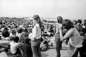 Music fan with telescope at The Isle of Wight Festival. 30th August 1970 Music fan with telescope at The Isle of Wight Festival. 30th August 1970
