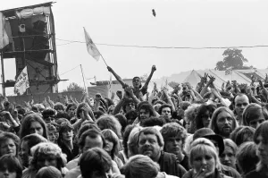 Music fans watching bands performing on Saturday night at the Reading Festival Music fans watching bands performing on Saturday night at the Reading Festival