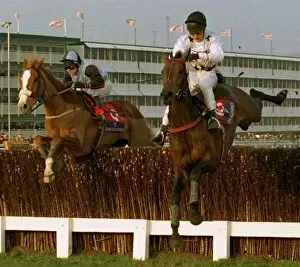 Images Dated 13th March 1996: Nahthen Lad right Mr Mulligan at the last to win the Sun Alliance Chase at Cheltenham