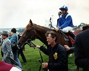 Trainers Gallery: Nashwan and jockey Willie Carson after winning the Derby at Epsom - June 1989