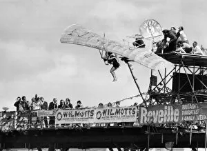 The national birdman rally on Bognor Pier in Sussex Sue Kerr shows off plummet