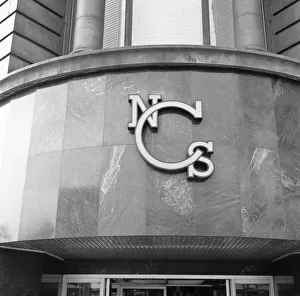 NCS Nottingham Co-Operative Society sign above the main doors to the Nottingham Co-Op NCS Nottingham Co-Operative Society sign above the main doors to the Nottingham Co-Op
