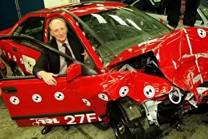 Images Dated 1st July 1997: Neil Kinnock EU Commissoner for transport with crashed Volvo at todays EURO NCAP test