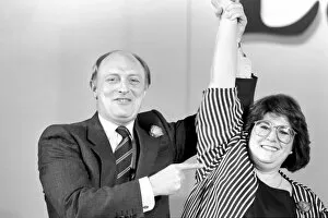 Neil Kinnock labour party leader seen here with Deidre Wood the labour candidate in