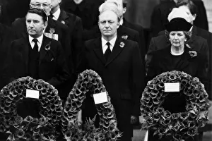 Neil Kinnock with Margaret Thatcher and David Steel at Remembrance Day service at Neil Kinnock with Margaret Thatcher and David Steel at Remembrance Day service at