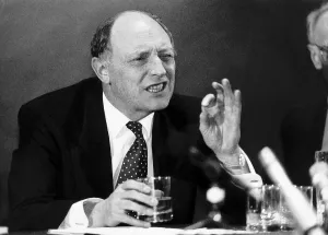 Neil Kinnock MP former leader of the Labour Party at a press conference during the 1992 Neil Kinnock MP former leader of the Labour Party at a press conference during the 1992
