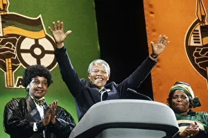 Football Stadium Gallery: Nelson Mandela ANC President of South Africa at Wembley with his wife Winnie African
