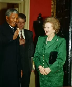 Images Dated 4th July 1990: Nelson mandela with Prime Minister Margaret Thatcher at 10 Downing Street during his