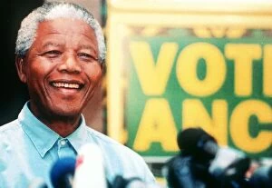 Nelson Mandela seen here campaigning during the South African elections standing beside a