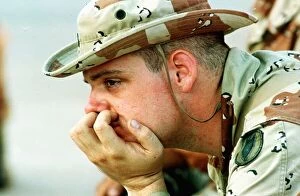 Images Dated 11th October 1990: A nervous US soldiers contemplating what is likely to happen once the war against Iraq