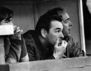 New manager of Brighton and Hove Albion Brian Clough, watches nervously from the dugout New manager of Brighton and Hove Albion Brian Clough, watches nervously from the dugout