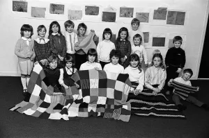 New Mill Sunday school children display the blankets they have knitted for Ethiopia New Mill Sunday school children display the blankets they have knitted for Ethiopia