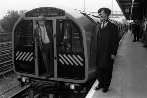 A new Tube Train is launched - June 1987 scene show the new train at the platform A new Tube Train is launched - June 1987 scene show the new train at the platform
