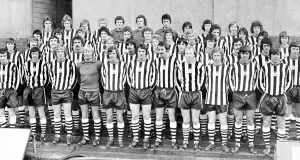 Newcastle United Football Club pose for a squad photograph ahead of the 1974 - 1975 season.
Back row Left to right: Allan Michael 'Mickey' Barker, Ken Mitchell, David McLean, Stephen Newstead, Tony Bell, Martin Burleigh, Eddie Edgar, David Bunce, Ian Jackson, Colin Chambers, Alan Guy and lan Gibson.
Second row: Alan Barker, Colin Ayre, George Hope, David Dodds, Geoff Denton, Ray Blackhall, David Norton, Peter Kelly, Aiden McCaffrey, Mel Owens and Richard Graham.
Third Row: Keith Robson, Dennis LAughton, Terry MCDermott, Derek Craig, Dave Crosson, Paul Cannell, Ray Hudson, Jim Smith, Glen Keeley, Tommy Gibb, Terry Hibbitt and David Craig.
Front row: Micky Burns, Stewart Barrowclough, Pat Howard, Ian McFaul, Alan Kennedy, Tommy Cassidy, Frank Clark, John Tudor, Alex Bruce, Irving Nattrass and Malcolm MacDonald.
July 1974 Newcastle United Football Club pose for a squad photograph ahead of the 1974 - 1975