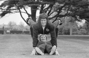 00244 Gallery: Newcastle United goalkeeper Ian McFaul (on floor) gives midfield star Terry Hibbitt a