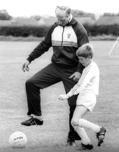 Newcastle United manager Jack Charlton coaching some up Newcastle United manager Jack Charlton coaching some up