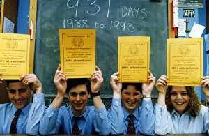 Images Dated 13th May 1993: Newlands School, Middlesbrough, 13th May 1993. Pupils with 100% attendance were given