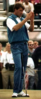Images Dated 21st July 1989: Nick Faldo golf player for England looking as though he is calling for help as he starts