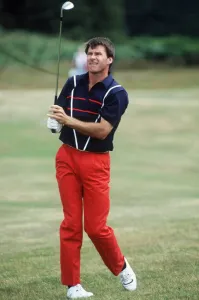 Nick Faldo golfer after hitting shot July 1989 Nick Faldo golfer after hitting shot July 1989