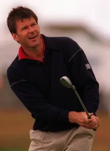 Nick Faldo during practice before the British Open July 1997 at Troon Nick Faldo during practice before the British Open July 1997 at Troon
