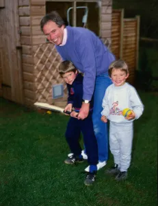 Nick Owen TV Presenter with two sons May 1986 Timothy and Andrew Nick Owen TV Presenter with two sons May 1986 Timothy and Andrew