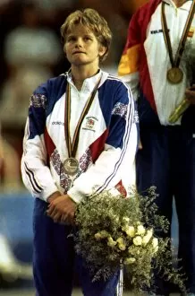 Images Dated 31st July 1992: Nicola Fairbrother 1992 Gymnastics of Great Britain is close to tears at the medal