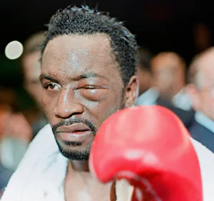 Nigel Benn leaves the ring at the NEC in Birmingham. 18th November 1990 after losing to Nigel Benn leaves the ring at the NEC in Birmingham. 18th November 1990 after losing to
