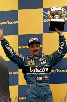 Nigel Mansell celebrates at the Belgium Grand Prix - August 1992