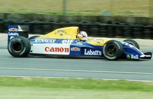 Nigel Mansell Grand Prix Racing Driver May 1991 Renault Williams racing car Nigel Mansell Grand Prix Racing Driver May 1991 Renault Williams racing car