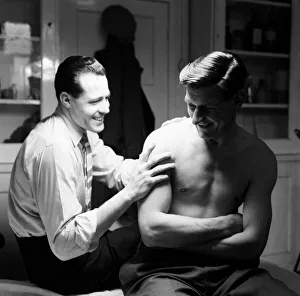 Norwich City FC players in dressing room. Injured keeper Ken Nethercott has his Norwich City FC players in dressing room. Injured keeper Ken Nethercott has his