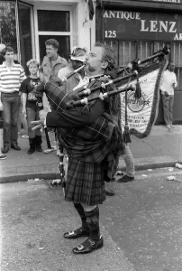 Notting Hill Carnival August 1987 A Scottish bag pipe player Notting Hill Carnival August 1987 A Scottish bag pipe player
