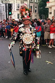 Notting Hill Carnival September 1995 A Men dressed up in a costume for Notting Hill Carnival September 1995 A Men dressed up in a costume for